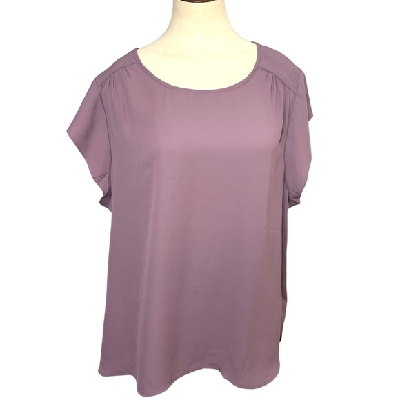R Essentials Purple Mauve Flowy Crepe Blouse Short Sleeves Top Sz 3XL Shirt Top - Picture 1 of 11